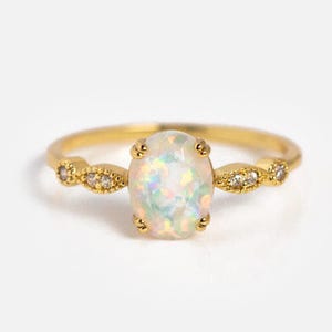 Gold Opal Feuer Ring, künstlicher Opal, Zirkonia Band, Statement Schmuck
