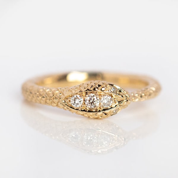 14K/9K Solid Gold Grande Ouroboros Diamond Snake Ring, Minimalist/Simple & Dainty Ring, Gift for her, Stackable Statement Ring