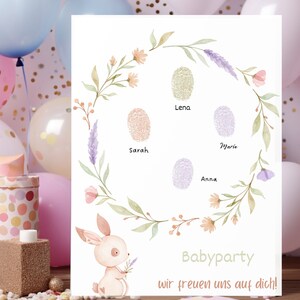 Baby shower fingerprint poster flower wreath baby shower bunny poster guest book personalized baby poster wall decoration baby room baby shower poster