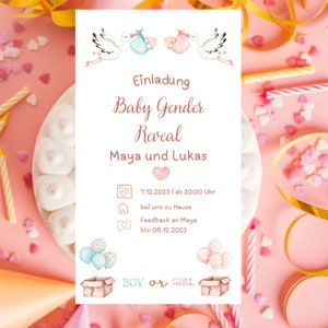 Gender reveal invitation digital invitation gender reveal, stork for Whatsapp, he or she editable template, he or she, baby shower