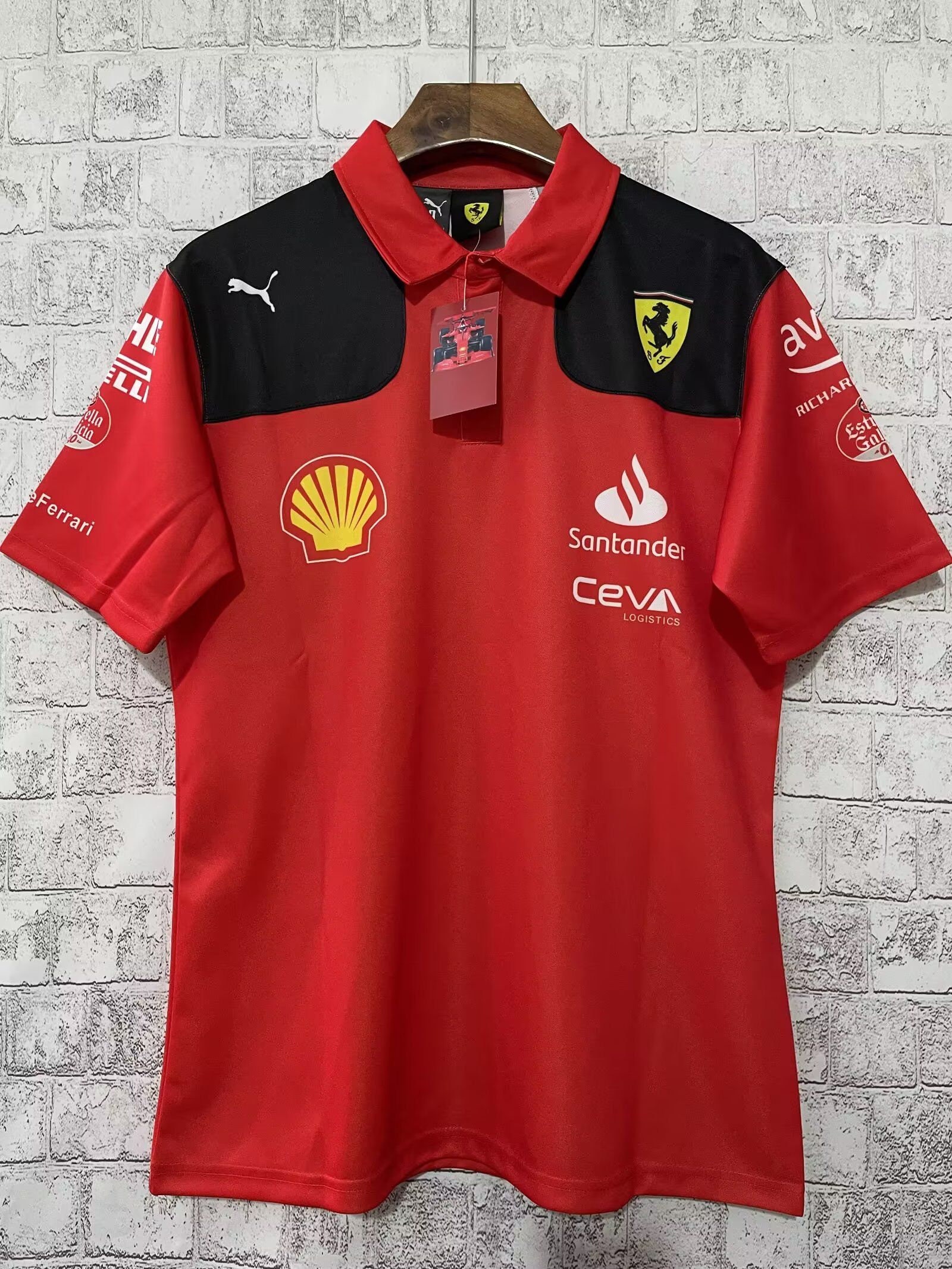 Ferrari F1 Polo Shirt Adult 2XL XXL Black Racing Track Patch Logo Rugby  Men's