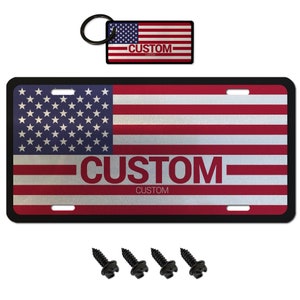 Custom American Flag License Plate: Aluminum Car Tag + Keychain