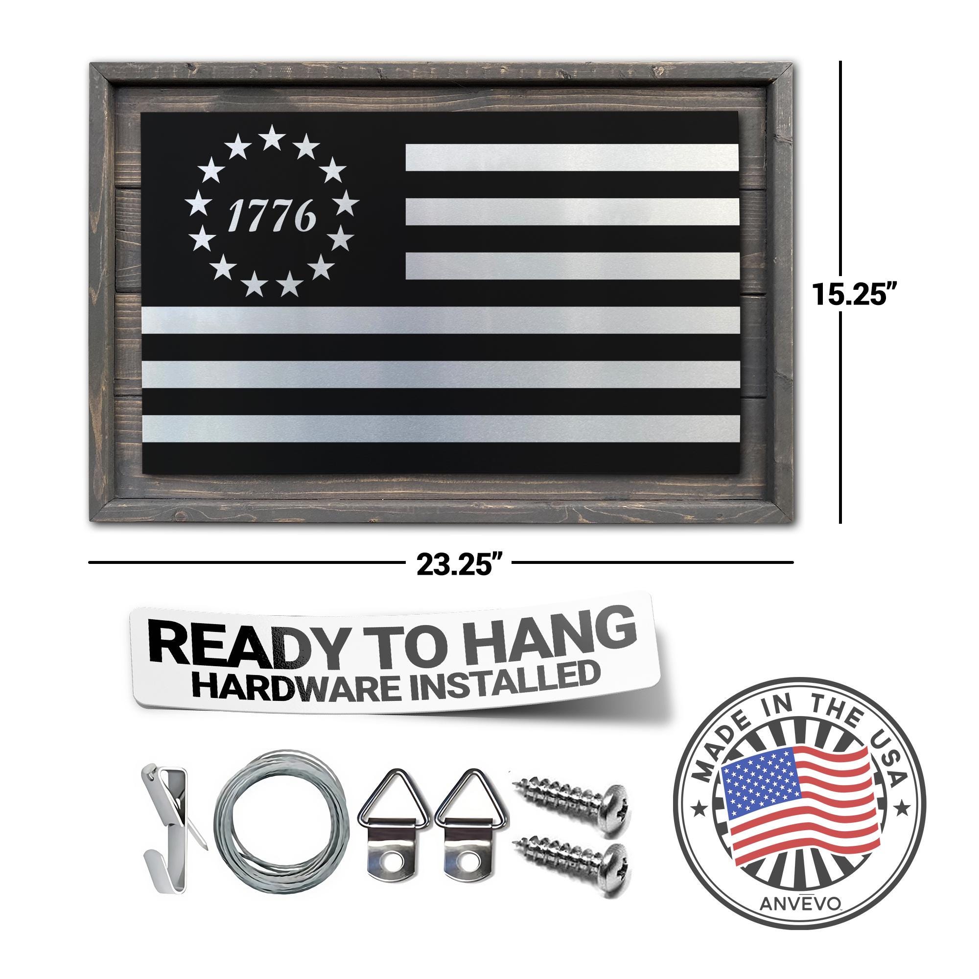 Rustic 1776 Monochrome American Flag Made of Wood and Metal - Patriotic ...