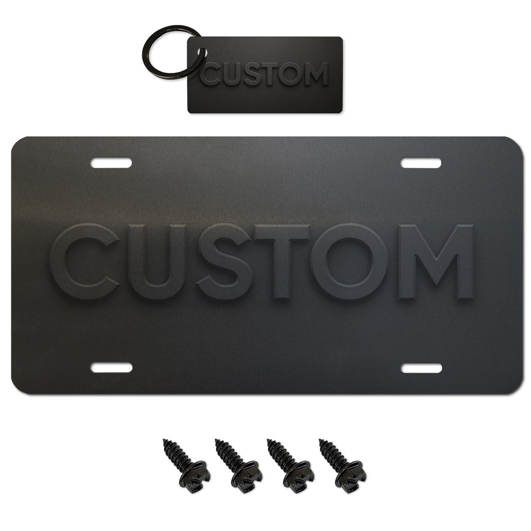 Custom Name License Plate 4 Black License Plate Screws and Keychain