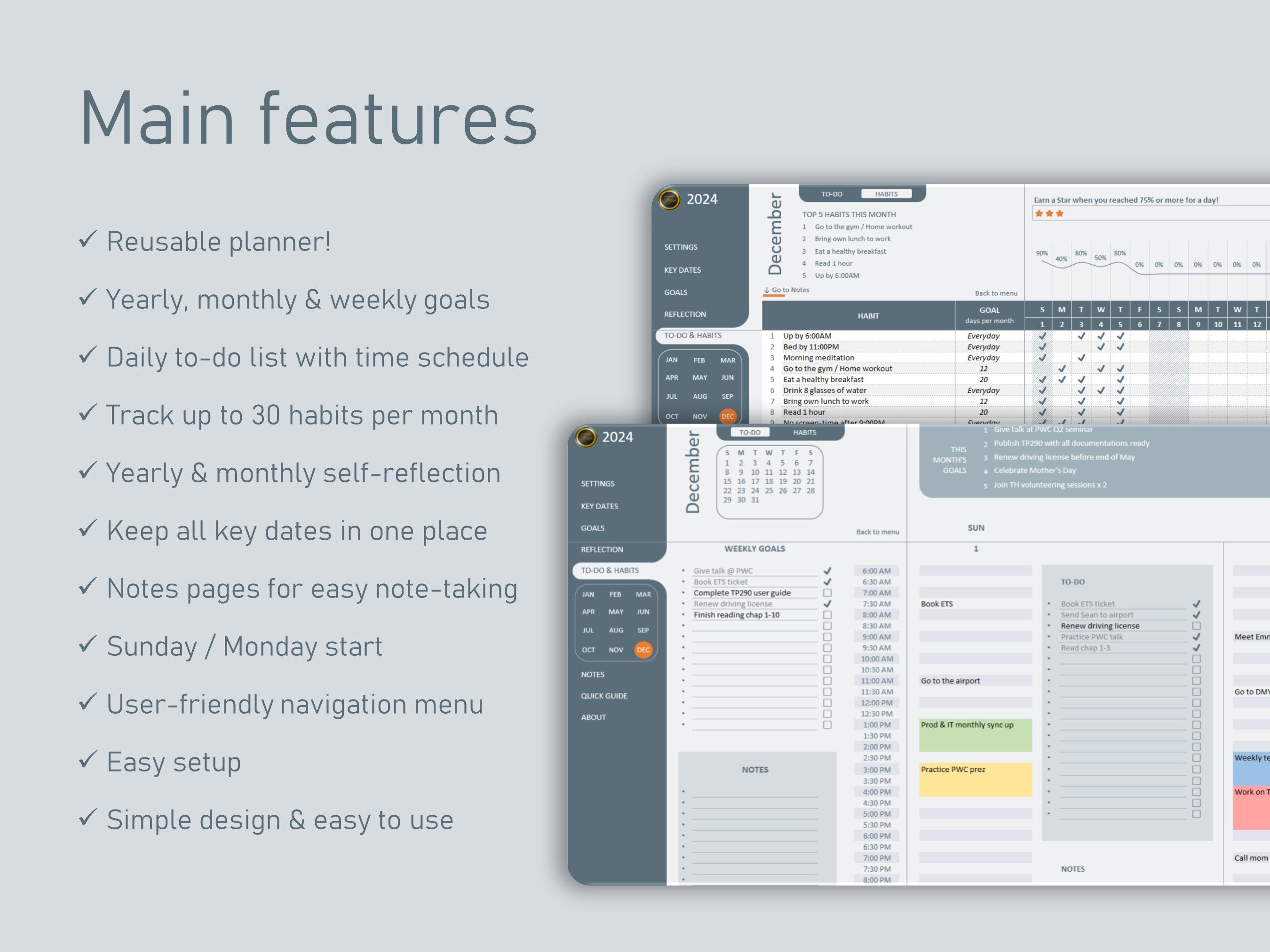 Digital Planner With Time Schedule, Excel to Do List, Daily to Do, Task ...