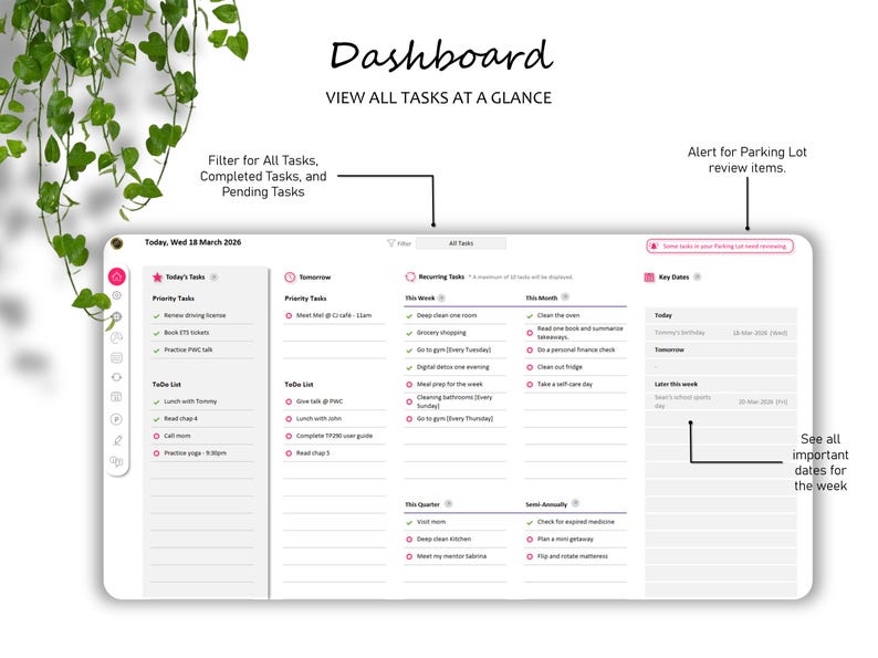 Visual Display Task List Digital Planner, Personal Planner, Excel To-do List, Goal Tracker ...