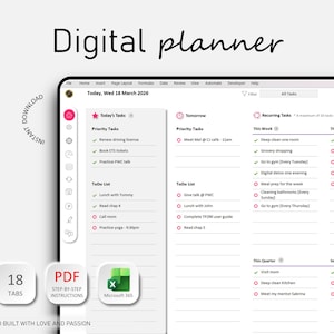 デジタルプランナー、パーソナルプランナー、Excel To-Doリスト、目標トラッカー、振り返り、繰り返しタスク（Excelテンプレート）