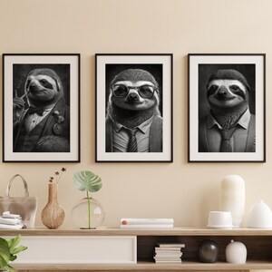 Set of 4 Sloth Printables, Sloth Wall art, Monochrome Sloth, Funny Bathroom Print, Toilet Poster, Bathroom Art, Whimsy Animal Art