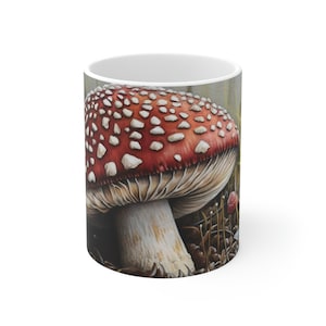 Pointillism Mushroom Mug 11oz Coffee Mug Tea Mug Nature Mug Floral Mug Aesthetic