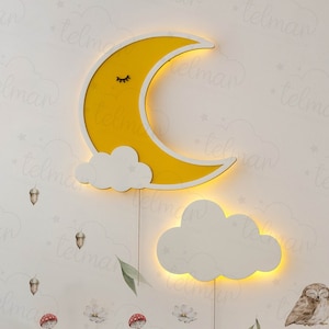 Set of 2 Nursery Wall Lighting ,Moon light , Moon and Cloud wall lamp , Kids Wall Lamp , Nursery Lamp , Baby Room Decor, Cloud light