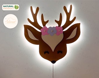 Nursery deer wall night light, deer decor, nursery lamp, baby lamp, kids lamp, 1st birthday gift, Christmas gift, nursery decor