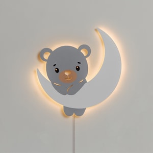 Wall Night Light for Baby – Moon and Bear Nursery Lamp – Soft Sleep Aid – LED Kids Room Decor – Toddler Nightlight