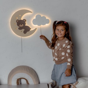 Bear on the Moon Night Light – Nursery LED Lamp with Clouds, Cute Baby Room Decor, Kids Nightlight, Toddler Sleep Lamp, Baby Shower Gift