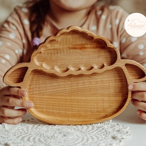 Wooden Sheep Plate for Kids , Eco-Friendly Toddler Plate , Baby Led Weaning Dish , Montessori Feeding Plate , Wooden Kids Dishware