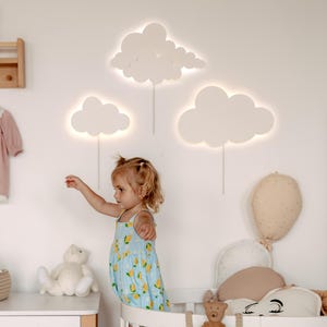 Handmade Moon and Clouds Wall Decor – LED Wooden Night Light for Nursery