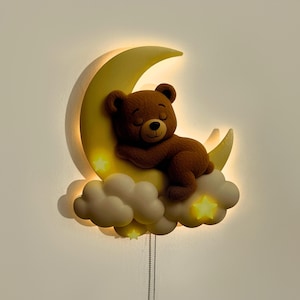 Bear on the Moon LED Wall Night Light – Nursery Wall Decor, Kids Room Lamp, Baby Shower Gift, Personalized Baby Nightlight