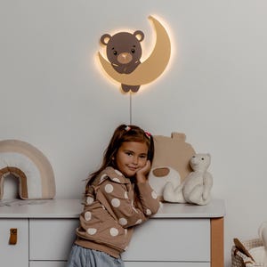 Moon Bear LED Night Light - Soft Glow Nursery Wall Lamp, Baby Room Decor, Toddler Sleep Aid, Kids Room Nightlight, Cute Baby Shower Gift