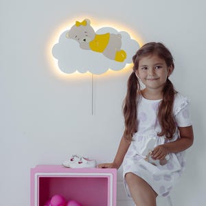 Night Light Bear on Cloud | LED Wall Lamp for Baby Room | Soft Glow Nursery Nightlight | Cute Kids Room Decor & Gift Idea