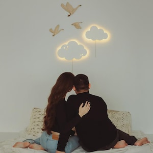 Cloud Wall Night Light – Wooden Nursery Decor Set – Kids Room LED Cloud Lamp