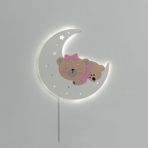Bear Moon Wall Lamp – Nursery Night Light for Baby – Soft Glow Sleep Aid – Kids Room LED Decor – Baby Gift