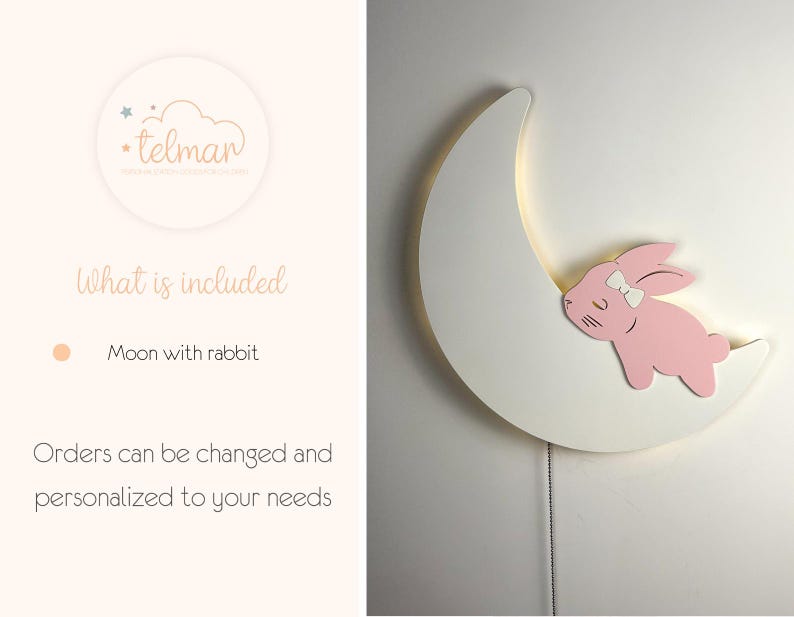 Bunny on the Moon – Soft LED Lamp for Kids' Room, Nursery, or Baby’s Bedroom, Night Light for baby Cute Sleep Aid and Newborn Gift image 2