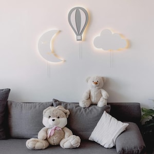 Balloon, Moon & Cloud Night Light Set – Wall Mounted Nursery Lamps, Baby Room LED Nightlight, Toddler Sleep Aid, Kids Room Decor