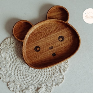 Wooden Bear Plate for Kids , Eco Baby Plate , Toddler Dish , Montessori Feeding Plate