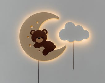 Moon nightlight for baby, baby room lighting, Moon lamp, nursery decor, kids wall light, airplane light lamp, nursery lighting