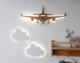 Airplane and Clouds LED Night Light – Baby Shower Gift, Birthday Present, Nursery Wall Decor, Personalized Christening Gift
