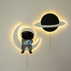 Astronauten Wandleuchte - Weltraum Galaxie Nachtlicht, Mond und Planeten Wanddekoration, Kinderzimmer Wandlampe, Astronaut Kinderzimmer Licht