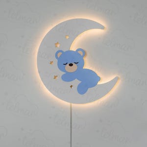 Bear on the Moon Night Light | LED Nursery Lamp | Cute Baby Nightlight | Soft Glow Kids Room Decor | Moon and Bear Night Lamp
