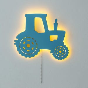 Tractor Night Light – Farm Nursery Wall Lamp , Wooden Nightlight, Toddler Boy Room Decor, Battery Operated