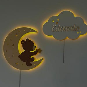 Custom Baby Night Lamp - Personalized Wall Night Light, Personalized Cloud Name Sign, Kids Room Decor, Nursery LED Lamp, Teddy Moon Light