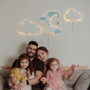 Kinderzimmer Wand Nachtlicht Set - Mond und Wolken Lichter für Kinderzimmer Dekor, batteriebetriebene Wandlampe