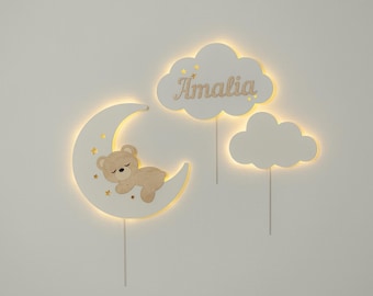 Moon night light Bear Nursery Wall Light, Cloud Light, Nursery decor Christmas Gift, Baby cloud light, Nursery cloud lights, Gift For baby