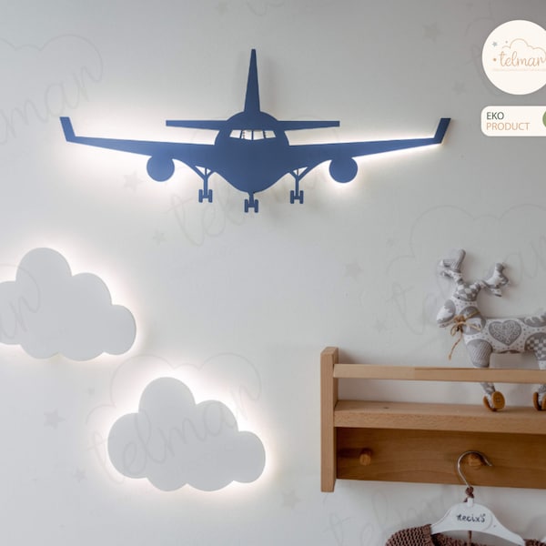 Kids night light , Airplane light , Airplane and Cloud wall lamp , Kids Wall Lamp , Nursery Lamp , Baby Room Decor, Baby Shower Gift