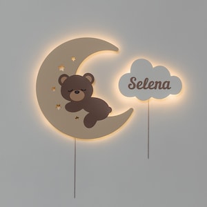 Benutzerdefinierte Name Bär Nachtlicht - Mond und Wolke Wandlampe für Kinderzimmer, Kinderzimmer LED-Nachtlicht, personalisierte Babygeschenk, Holzwanddekor