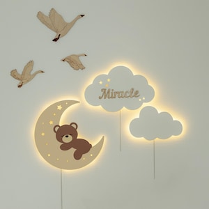 Baby Night Light Set - Two Cloud Lights  One Bear on Moon - Nursery Decor - LED Baby Night Lamp - Cloud and Moon Nightlights for Children