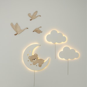Baby Night Light Set - Two Cloud Lights  One Bear on Moon - Nursery Decor - LED Baby Night Lamp - Cloud and Moon Nightlights for Children