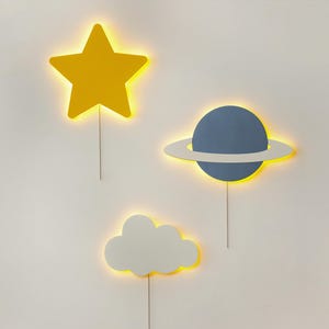 Star Planet Cloud Night Light Set – Kids LED Wall Lamp, Nursery Decor Gift image 1