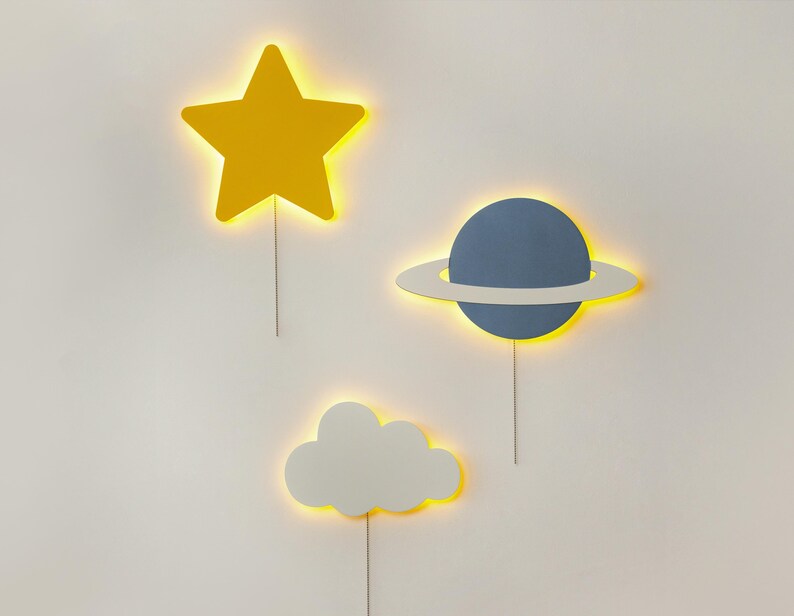 Star Planet Cloud Night Light Set – Kids LED Wall Lamp, Nursery Decor Gift image 1