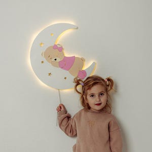 Moon Bear Wall Night Light – Battery Powered Nursery Lamp for Kids
