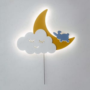 Hase auf Mond & Wolke Nachtlicht - Wand montierte Kinderzimmer Lampe, LED Babyzimmer Nachtlicht, Einschlafhilfe für Kleinkinder, süße Kinder Dekoration, Geschenkidee