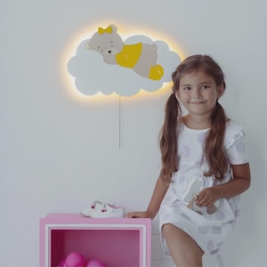 Bärenwolke Nachtlicht - Wand befestigte Kinderzimmer-Lampe, LED-Babyzimmer-Nachtlicht, Kinder-Schlafzimmer-Dekor, Kleinkind-Geschenk, hölzerne Baby-Lampe