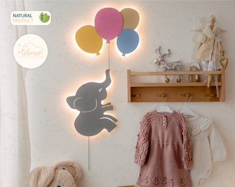 Elephant Wall Light Sticker Lamp For Kids Gift, Elephant Kids Room Decorative Wall Night Light, Ballons wall Decal Light Baby Room Lighting