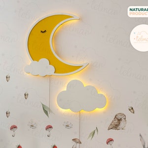 Set of 2 Nursery Wall Lighting ,Moon light , Moon and Cloud wall lamp , Kids Wall Lamp , Nursery Lamp , Baby Room Decor, Cloud light