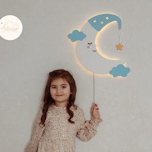 Mond Nachtlicht - Wolke Kinderzimmer Wandlampe, Halbmond Nachtlicht Baby Geschenk, 9V batteriebetrieben, individuelle Namensoption
