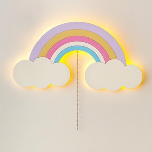 Rainbow Wall Lamp, Kids Room Night Light, Cloud Wall Decor, Girls Room LED Light, Nursery Rainbow Lamp, Wooden Night Light