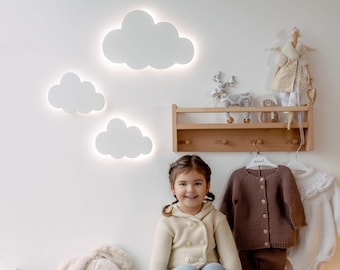 Cloud LED Wall Night Lights Set of 3 – Soft Glow Kids Room Lamp, Nursery Sleep Aid, Baby Shower Gift, Wooden Wall Decor