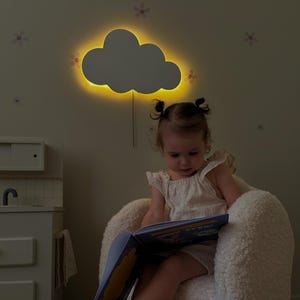 Nursery Wall Decor - Cloud Wall Night Light – Wooden Kids Lamp – Soft Glow Baby Room Light – Personalized Wall Lamp